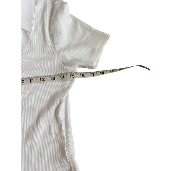 VERONICA BEARD Kearney Polo Tee White Size Small Preppy Academia Collard Ribbed - Picture 6 of 6